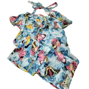 Girls PAPER WINGS, lightweight cropped summer playsuit, vintage butterfly roses, NEW, size 5,  