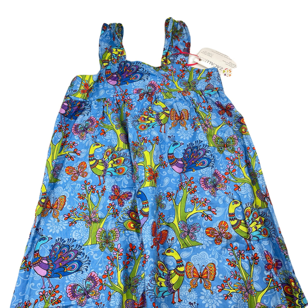 Girls ZACALU ZOO, colourful cotton maxi dress, peacocks, NEW, size 10-12, L: 95cm