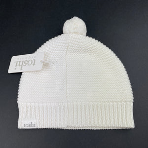 unisex Toshi, white organic cotton knit hat/beanie, Sz: S, circum: 52cm, NEW, size 1-2,  