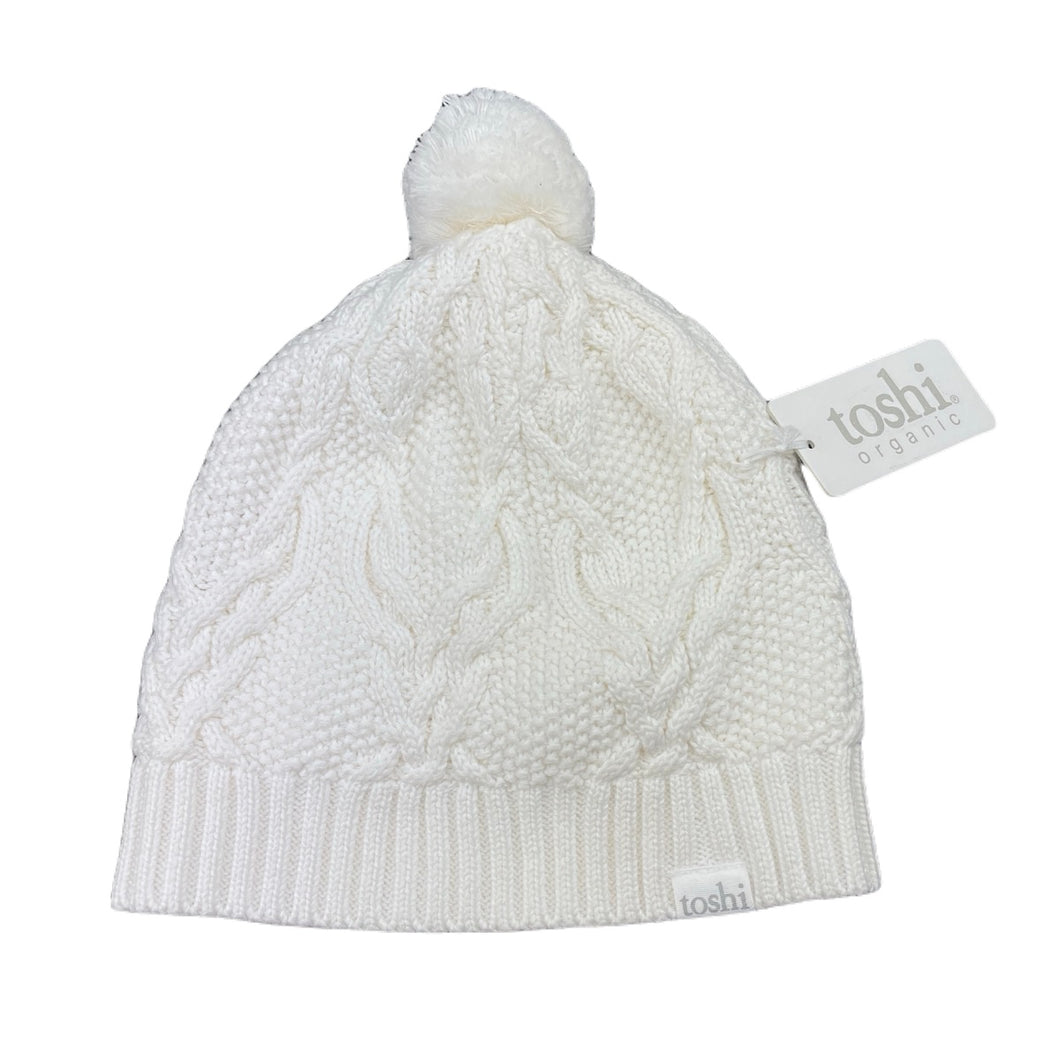 Girls Toshi, white organic cotton knit hat/beanie, Sz: L, circum: 56cm, NEW, size 7-10,  