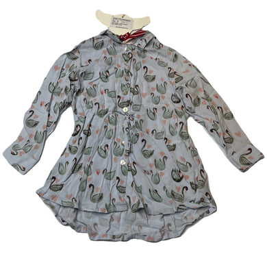 Girls PAPER WINGS, long sleeve shirt dress, swans, NEW, size 3, L: 47cm