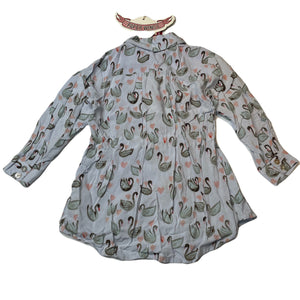 Girls PAPER WINGS, long sleeve shirt dress, swans, NEW, size 3, L: 47cm