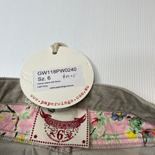 Load image into Gallery viewer, Girls PAPER WINGS, grey velvet stretch cotton pants, adjustable, Inside leg: 51.5cm, NEW, size 6,  