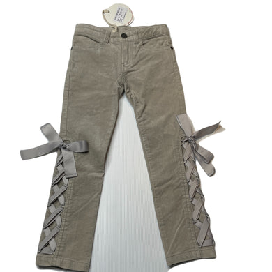 Girls PAPER WINGS, grey velvet stretch cotton pants, adjustable, Inside leg: 44cm, NEW, size 4,  
