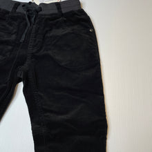 Load image into Gallery viewer, unisex PAPER WINGS, black stretch corduroy pants, elasticated, Inside leg: 51cm, NEW, size 8,  
