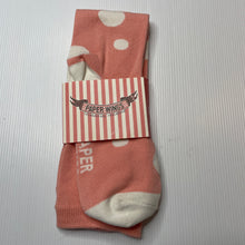Load image into Gallery viewer, Girls PAPER WINGS, pink &amp; white spot knee high socks, NEW, size 12-14,  
