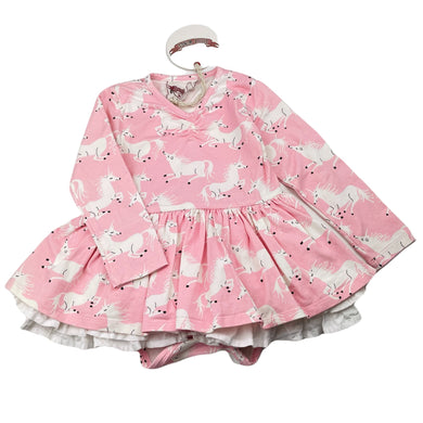 Girls LITTLE WINGS, organic cotton blend tutu romper dress, unicorns, NEW, size 2, L: 38cm