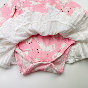 Girls LITTLE WINGS, organic cotton blend tutu romper dress, unicorns, NEW, size 2, L: 38cm