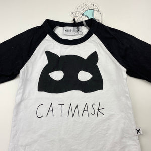 Girls Minti, black & white cotton long sleeve tee/top, cat mask, NEW, size 3,  