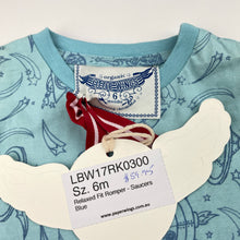Load image into Gallery viewer, Boys LITTLE WINGS, organic cotton romper, saucers, NEW, size 6 months,  