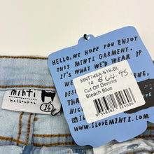Load image into Gallery viewer, Boys Minti, bleach blue stretch denim shorts, adjustable, NEW, size 14,  