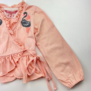 Girls PAPER WINGS, organic cotton cross-over top, swans, discolouration on sleeves, FUC, size 2,  