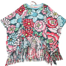 Load image into Gallery viewer, Girls PAPER WINGS, colourful floral lightweight organic cotton fringed poncho, NEW, size 4,  