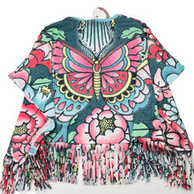 Load image into Gallery viewer, Girls PAPER WINGS, colourful floral lightweight organic cotton fringed poncho, NEW, size 4,  