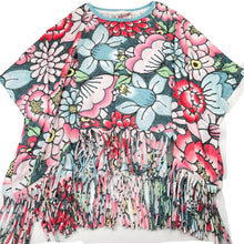 Load image into Gallery viewer, Girls PAPER WINGS, colourful floral lightweight organic cotton fringed poncho, NEW, size 5,  