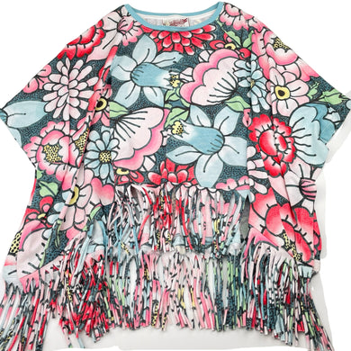 Girls PAPER WINGS, colourful floral lightweight organic cotton fringed poncho, NEW, size 5,  