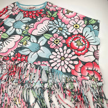 Load image into Gallery viewer, Girls PAPER WINGS, colourful floral lightweight organic cotton fringed poncho, NEW, size 5,  