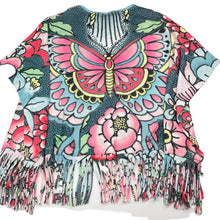 Load image into Gallery viewer, Girls PAPER WINGS, colourful floral lightweight organic cotton fringed poncho, NEW, size 5,  