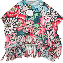 Load image into Gallery viewer, Girls PAPER WINGS, colourful floral lightweight organic cotton fringed poncho, NEW, size 6,  
