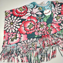Load image into Gallery viewer, Girls PAPER WINGS, colourful floral lightweight organic cotton fringed poncho, NEW, size 6,  