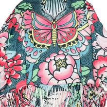 Load image into Gallery viewer, Girls PAPER WINGS, colourful floral lightweight organic cotton fringed poncho, NEW, size 12,  