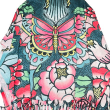 Load image into Gallery viewer, Girls PAPER WINGS, colourful floral lightweight organic cotton fringed poncho, NEW, size 14,  