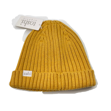 unisex Toshi, mustard organic knit cotton hat/beanie, Sz: S, circum: 52cm, NEW, size 1-3,  