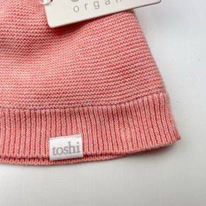 Girls Toshi, pink organic cotton knit hat/beanie, Sz: s, circum: 52cm, NEW, size 1-2,  