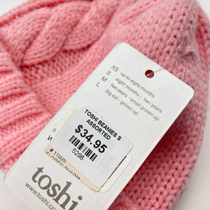 Girls Toshi, pink cable knit hat/beanie, Sz: S, circum: 52cm, NEW, size 1-2,  