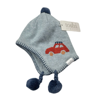 Boys Toshi, organic cotton knit earmuff hat, cars, Sz: XS, circum: 43cm, NEW, size 000-00,  