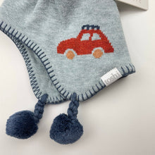 Load image into Gallery viewer, Boys Toshi, organic cotton knit earmuff hat, cars, Sz: XS, circum: 43cm, NEW, size 000-00,  