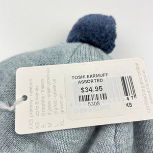 Boys Toshi, organic cotton knit earmuff hat, cars, Sz: XS, circum: 43cm, NEW, size 000-00,  
