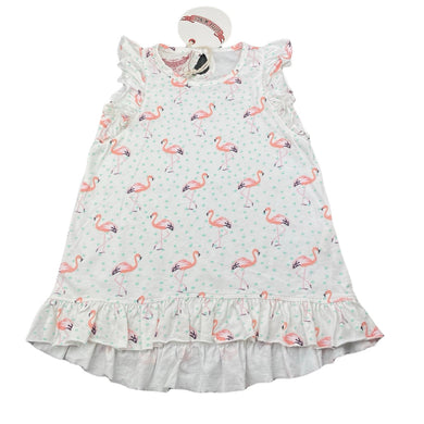 Girls LITTLE WINGS, lightweight organic cotton dress, flamingos, NEW, size 1-2, L: 42cm at front