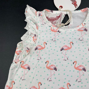 Girls LITTLE WINGS, lightweight organic cotton dress, flamingos, NEW, size 1-2, L: 42cm at front
