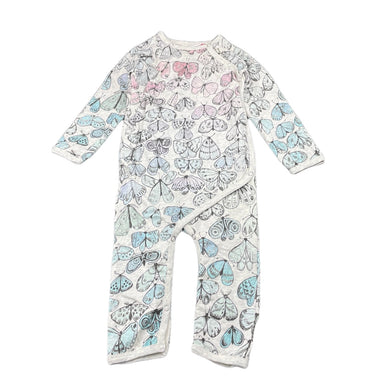Girls LITTLE WINGS, organic cotton romper, moths, discolouration upper back, FUC, size 1-2,  