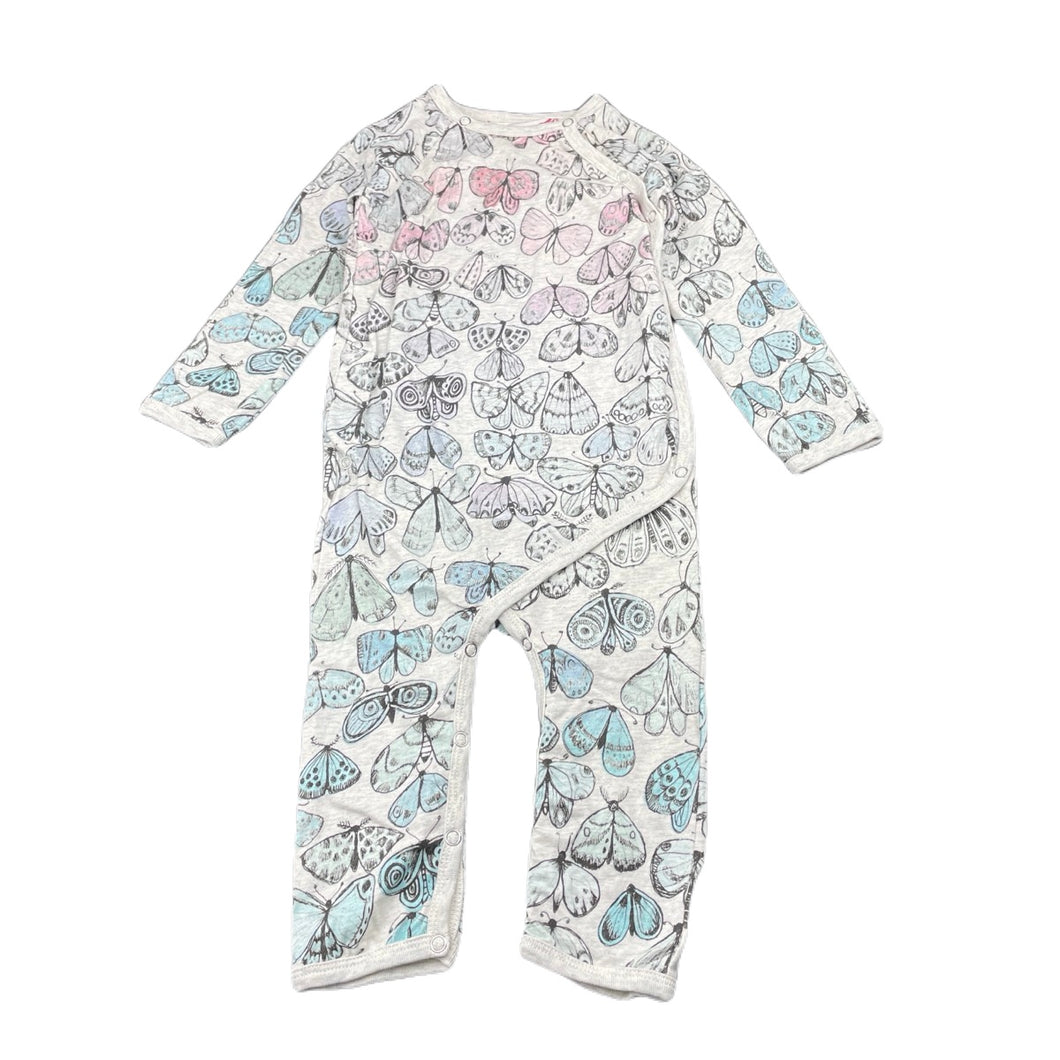 Girls LITTLE WINGS, organic cotton romper, moths, discolouration upper back, FUC, size 1-2,  