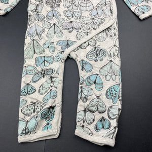 Girls LITTLE WINGS, organic cotton romper, moths, discolouration upper back, FUC, size 1-2,  