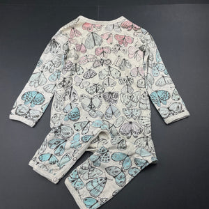 Girls LITTLE WINGS, organic cotton romper, moths, discolouration upper back, FUC, size 1-2,  