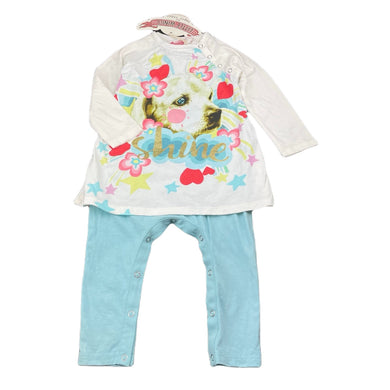 Girls LITTLE WINGS, organic cotton romper dress, dog, NEW, size 1-2,  