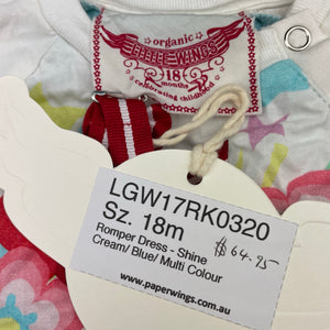 Girls LITTLE WINGS, organic cotton romper dress, dog, NEW, size 1-2,  