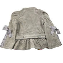 Load image into Gallery viewer, Girls PAPER WINGS, grey velvet jacket, detachable ruffle hem, light mark back right sleeve, FUC, size 5,  