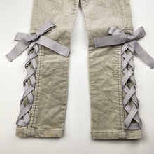 Load image into Gallery viewer, Girls PAPER WINGS, grey velvet stretch cotton pants, adjustable, Inside leg: 48cm, light marks right cuff , FUC, size 5,  