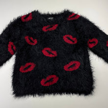 Load image into Gallery viewer, Girls Wayne Jnr, black fluffy sweater / jumper, lips, EUC, size 5,  