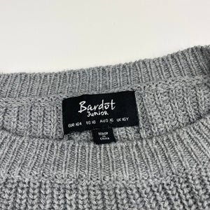 Girls Bardot Junior, grey knitted cotton sweater / jumper, GUC, size 16,  