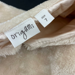 Girls Origami, faux fur jacket / coat, 5 hook fasten, L: 59cm, GUC, size 7,  