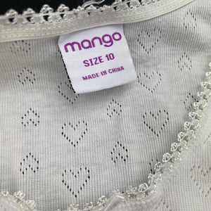 Girls Mango, white long sleeve pyjama top, FUC, size 10,  