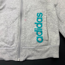 Load image into Gallery viewer, Girls Adidas, Climalite zip up hooded top, pink mark on front, FUC, size 7-8,  