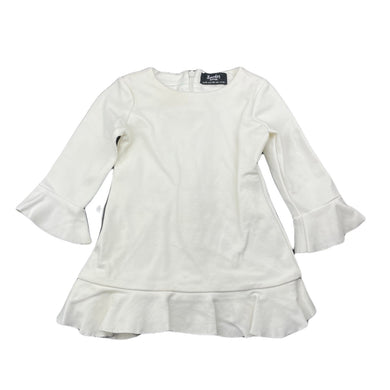 Girls Bardot Junior, white stretchy long sleeve dress, light marks, FUC, size 1, L: 38cm