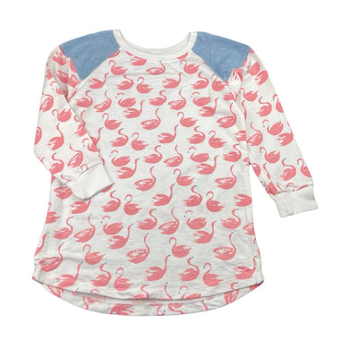 Girls hide & SEEK, cotton long sleeve tunic top, swans, L: 50cm, EUC, size 7,  