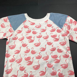 Girls hide & SEEK, cotton long sleeve tunic top, swans, L: 50cm, EUC, size 7,  